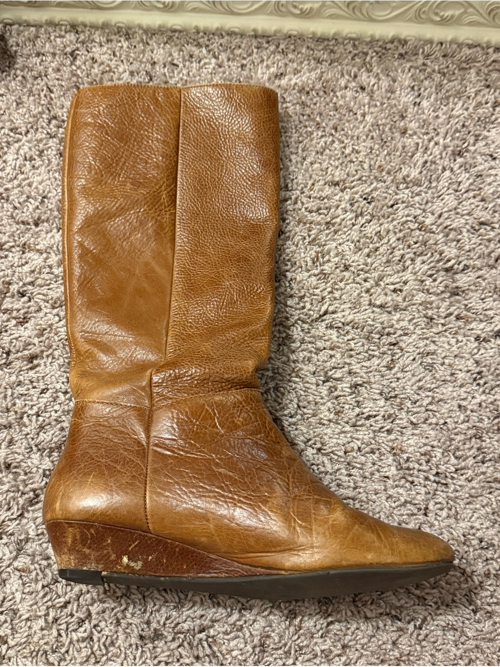 Classic Tan Leather Wedge Knee Boot - Women's
